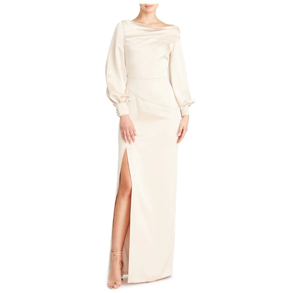 Theia Cream Long Sleeve Gown